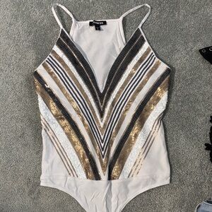 Express Gold and Black Sequin Bodysuit